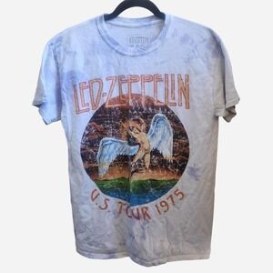 Led Zeppelin U.S. tour 1975 tie-dye purple & white graphic cotton T-shirt mens M